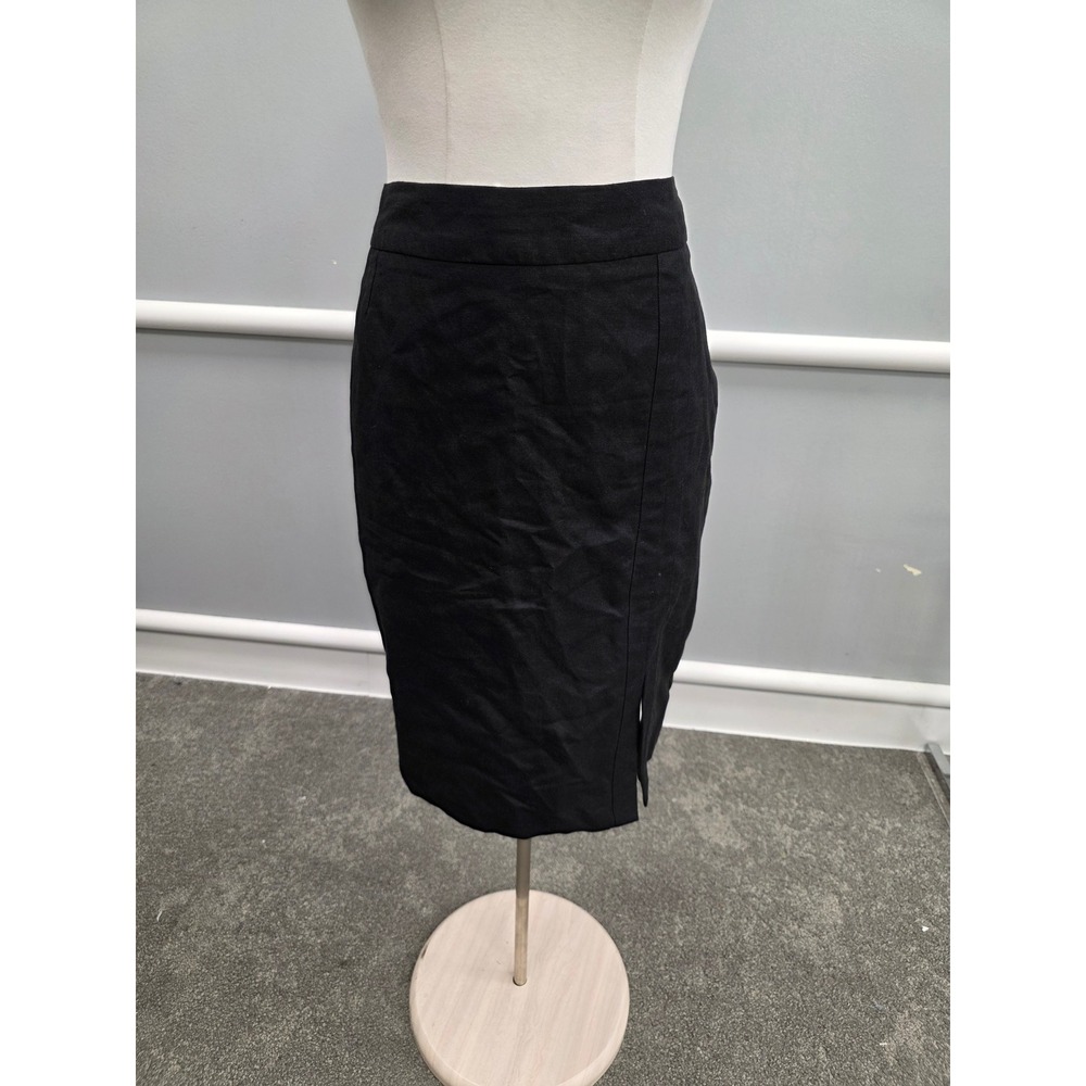 Ashley Stewart Black Linen Blend Pencil Skirt Side Slit Midi Size 14